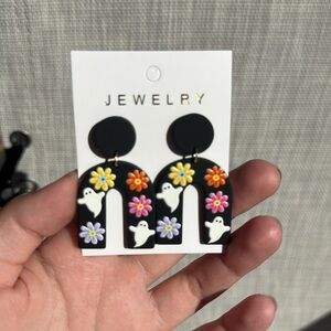 Halloween Flowers & Ghosts - Acrylic, Stainless Steel earrings NWT